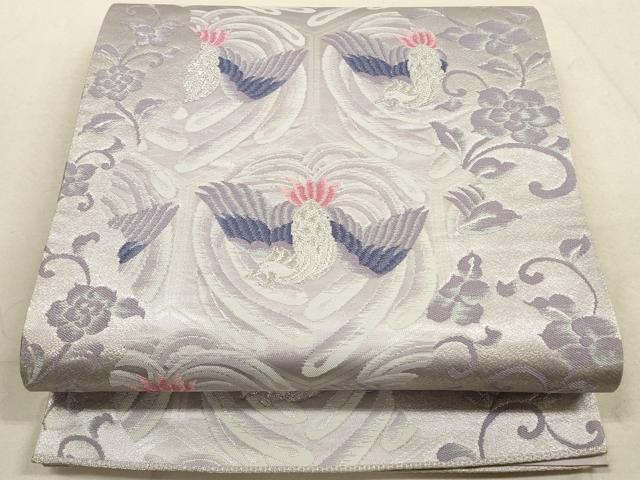 平和屋着物◎六通柄袋帯　亀甲鳳凰花文　銀糸　正絹　逸品　DABA8317xg