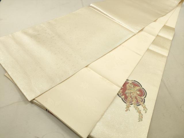 平和屋着物◎萬代謹製　太鼓柄袋帯　うるし箔　花喰い鳥　正絹　逸品　DABA8332xg