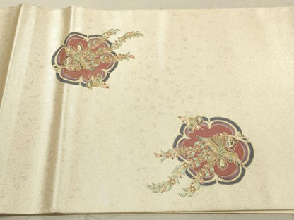 平和屋着物◎萬代謹製　太鼓柄袋帯　うるし箔　花喰い鳥　正絹　逸品　DABA8332xg