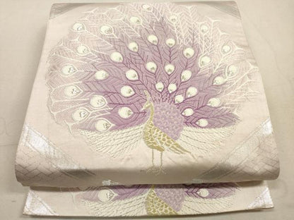 平和屋着物◎六通柄袋帯　唐織　孔雀文　金銀糸　正絹　逸品　DABA8334xg