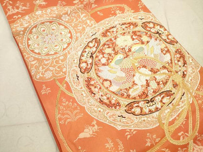 平和屋着物◎六通柄袋帯　唐織　宝鏡の詩　金糸　正絹　逸品　DABA8358xg