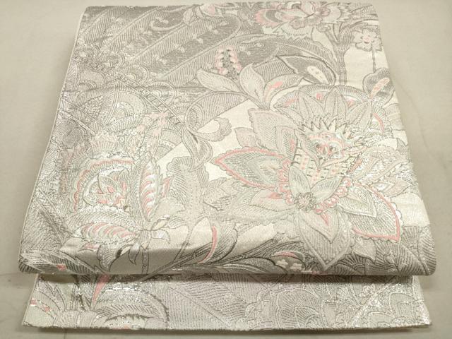 平和屋着物◎六通柄袋帯 唐織 シンハサン更紗花文 プラチナ箔 正絹 逸品 DABA8372xg