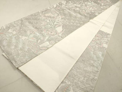 平和屋着物◎六通柄袋帯 唐織 シンハサン更紗花文 プラチナ箔 正絹 逸品 DABA8372xg