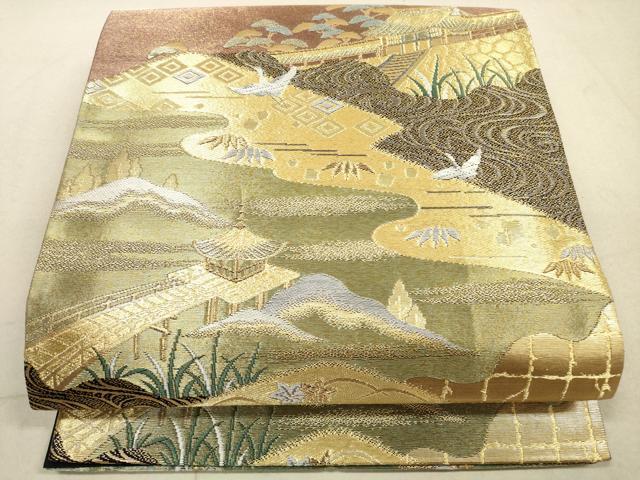 平和屋着物◎六通柄袋帯　唐織　紫峰水明　光悦の里　金糸　正絹　逸品　DABA8386xg