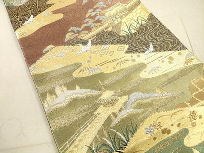 平和屋着物◎六通柄袋帯　唐織　紫峰水明　光悦の里　金糸　正絹　逸品　DABA8386xg