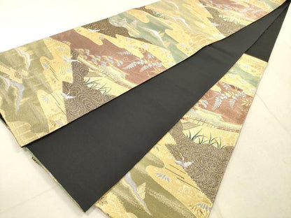 平和屋着物◎六通柄袋帯　唐織　紫峰水明　光悦の里　金糸　正絹　逸品　DABA8386xg