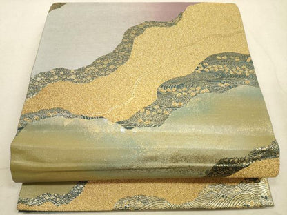 平和屋着物◎六通柄袋帯　道長花文　金糸　正絹　逸品　DABA8389xg