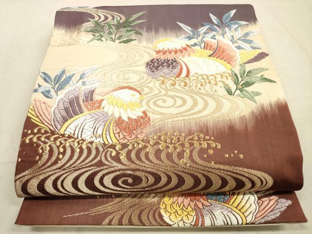 平和屋着物◎六通柄袋帯　唐織　鴛鴦花文　金糸　正絹　逸品　DABA8399xg