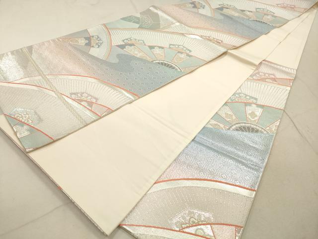 平和屋着物◎六通柄袋帯　片輪車花文　プラチナ三重箔　正絹　逸品　DABA8402xg