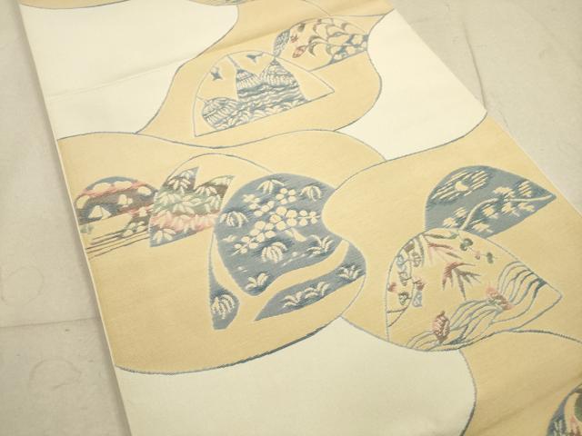 平和屋着物◎六通柄袋帯　幾何学花文　正絹　逸品　DABA8409xg