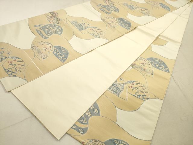 平和屋着物◎六通柄袋帯　幾何学花文　正絹　逸品　DABA8409xg