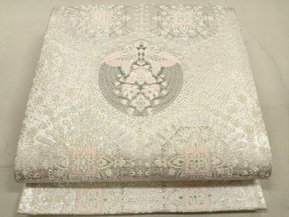 平和屋着物◎六通柄袋帯　唐織　鳳凰更紗花文　銀糸　正絹　逸品　DABA8425xg