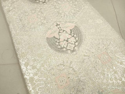 平和屋着物◎六通柄袋帯　唐織　鳳凰更紗花文　銀糸　正絹　逸品　DABA8425xg