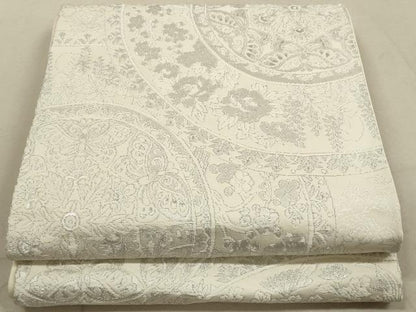 平和屋着物◎西陣　六通柄袋帯　絵皿花蝶文　銀糸　正絹　逸品　DABA8426xg