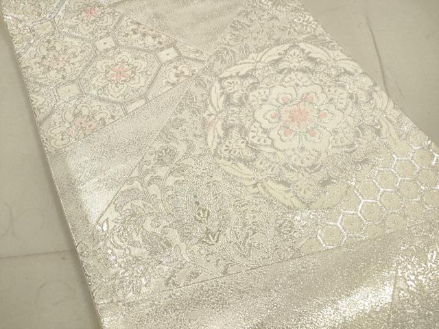 平和屋着物◎西陣 六通柄袋帯 唐織 正倉院花文 銀糸 正絹 逸品 DABA8428xg