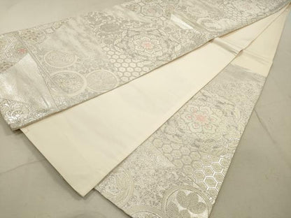 平和屋着物◎西陣 六通柄袋帯 唐織 正倉院花文 銀糸 正絹 逸品 DABA8428xg