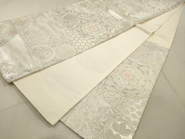 平和屋着物◎西陣 六通柄袋帯 唐織 正倉院花文 銀糸 正絹 逸品 DABA8428xg