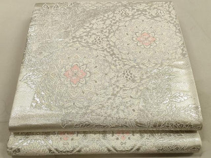 平和屋着物◎西陣　六通柄袋帯　唐織　正倉院花文　銀糸　正絹　逸品　DABA8429xg