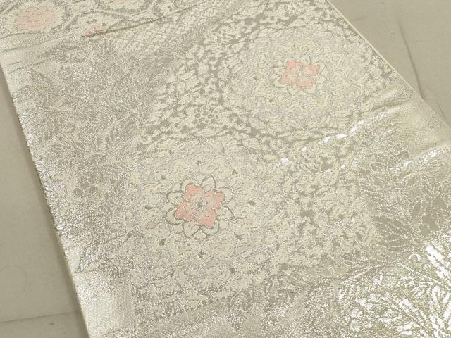 平和屋着物◎西陣　六通柄袋帯　唐織　正倉院花文　銀糸　正絹　逸品　DABA8429xg