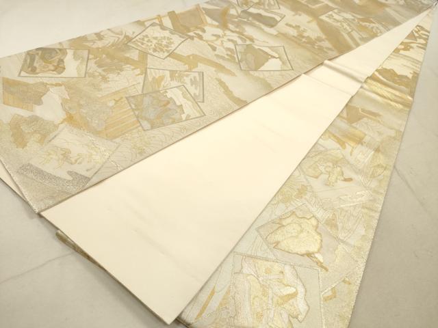 平和屋着物◎全通柄袋帯 色紙重ね人物文 かるた 金彩 正絹 逸品 DABA8437xg
