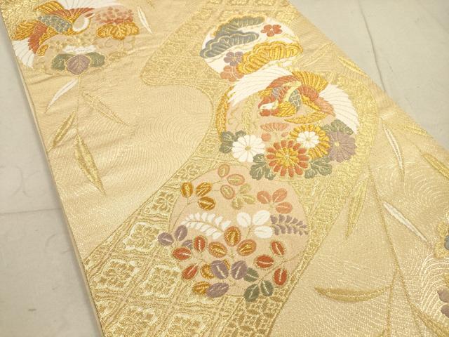 平和屋着物◎六通柄袋帯 唐織 吉祥道長花鳥丸文 金糸 正絹 逸品 DABA8446xg