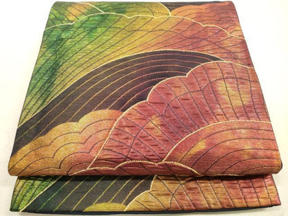 平和屋着物◎六通柄袋帯　幾何学文　金糸　正絹　逸品　DABA8462xg