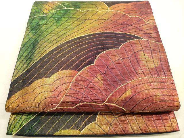 平和屋着物◎六通柄袋帯　幾何学文　金糸　正絹　逸品　DABA8462xg