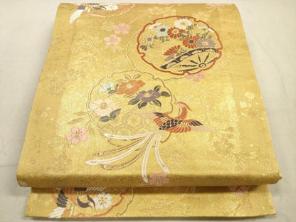 平和屋着物◎六通柄袋帯 唐織 花鳥元禄 金糸 正絹 逸品 DABA8473xg