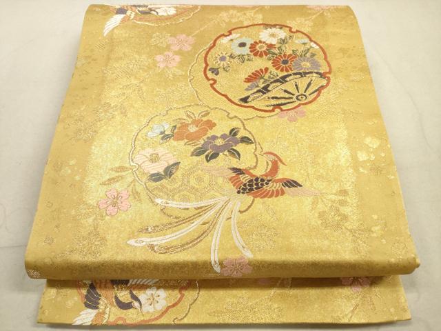 平和屋着物◎六通柄袋帯 唐織 花鳥元禄 金糸 正絹 逸品 DABA8473xg