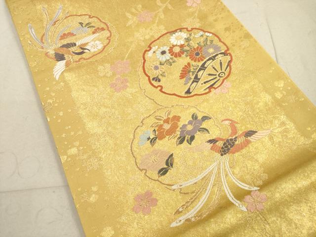 平和屋着物◎六通柄袋帯 唐織 花鳥元禄 金糸 正絹 逸品 DABA8473xg
