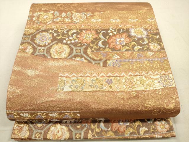 平和屋着物◎六通柄袋帯 唐織 横段更紗花文 うるし箔 正絹 逸品 DABA8475xg