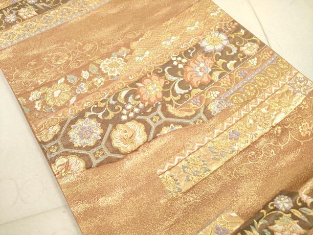 平和屋着物◎六通柄袋帯 唐織 横段更紗花文 うるし箔 正絹 逸品 DABA8475xg