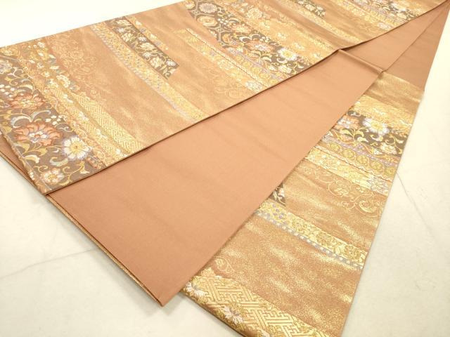 平和屋着物◎六通柄袋帯 唐織 横段更紗花文 うるし箔 正絹 逸品 DABA8475xg