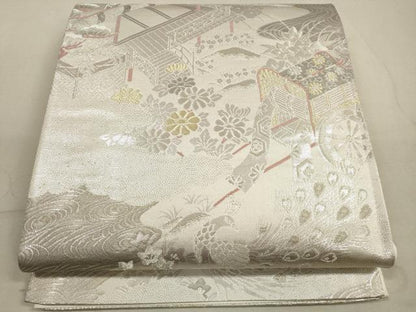 平和屋着物◎六通柄袋帯　プラチナ箔二重織　平安花鳥　正絹　逸品　DABA8487xg