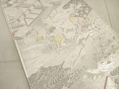 平和屋着物◎六通柄袋帯　プラチナ箔二重織　平安花鳥　正絹　逸品　DABA8487xg