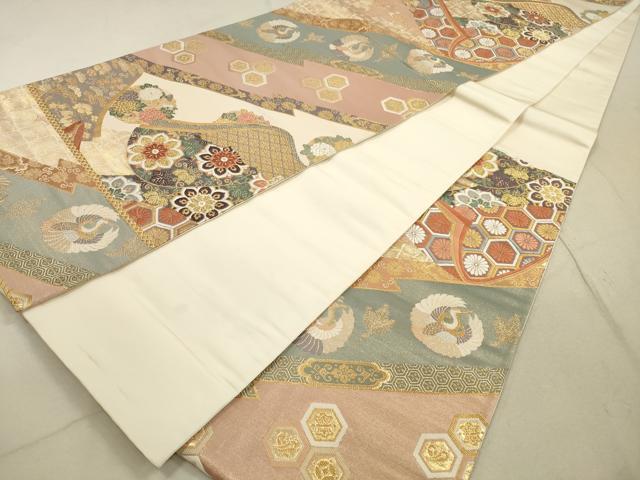 平和屋着物◎六通柄袋帯 唐織 吉祥花鳥文 本うるし箔 正絹 逸品 DABA8520xg