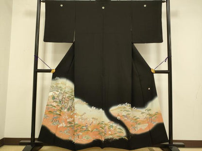 平和屋着物■豪華黒留袖 作家物 御所車人物花文 暈し染め 金銀彩 正絹 逸品 DABA8668du