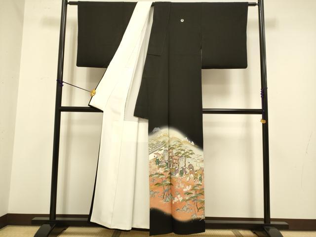 平和屋着物■豪華黒留袖 作家物 御所車人物花文 暈し染め 金銀彩 正絹 逸品 DABA8668du