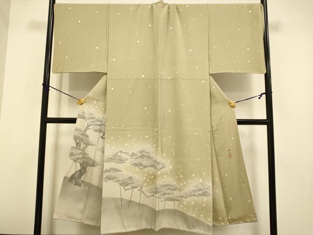 平和屋着物●男性　色留訪問着　作家物　手描き　箔散らし松文　暈し染め　正絹　逸品　DABA8669du 平和屋着物○男性 色留訪問着 作家物 手描き 箔散らし松文 暈