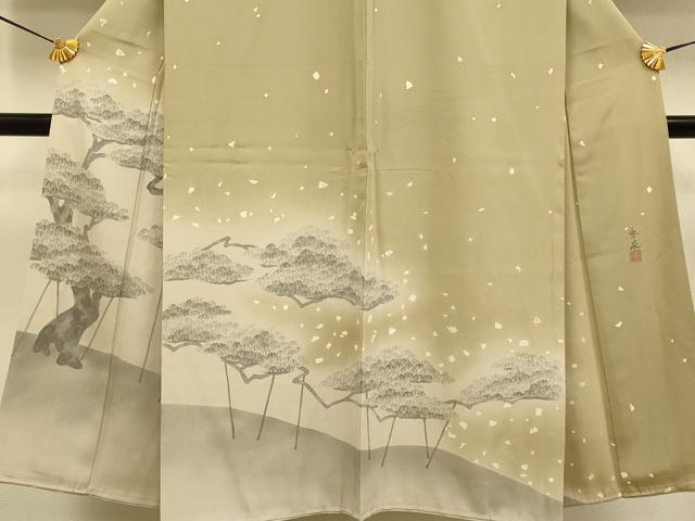 平和屋着物●男性　色留訪問着　作家物　手描き　箔散らし松文　暈し染め　正絹　逸品　DABA8669du 平和屋着物○男性 色留訪問着 作家物 手描き 箔散らし松文 暈