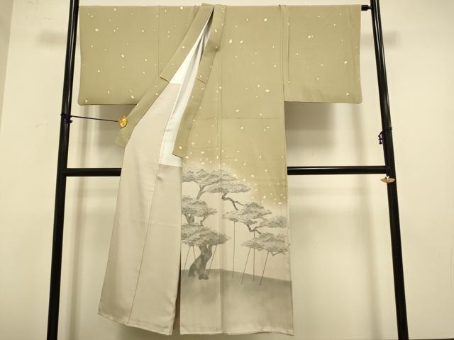 平和屋着物●男性　色留訪問着　作家物　手描き　箔散らし松文　暈し染め　正絹　逸品　DABA8669du