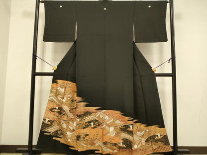 平和屋着物■豪華黒留袖　駒刺繍　渡橋風景文　金彩　正絹　逸品　DABA8739du