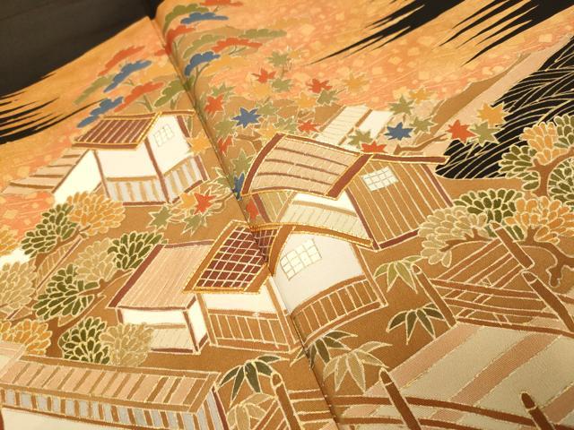 平和屋着物■豪華黒留袖　駒刺繍　渡橋風景文　金彩　正絹　逸品　DABA8739du
