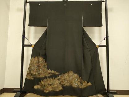 平和屋着物■豪華黒留袖　風景文　金彩　正絹　逸品　DABA8756du