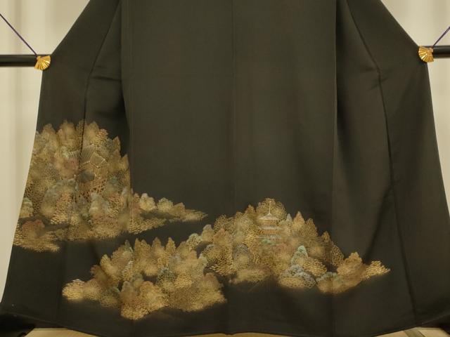 平和屋着物■豪華黒留袖　風景文　金彩　正絹　逸品　DABA8756du