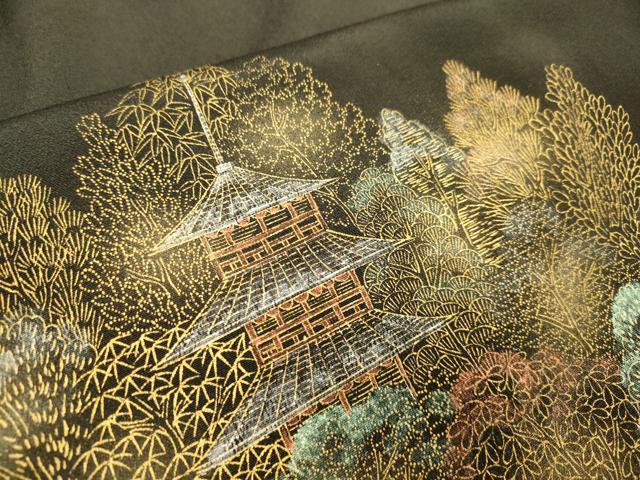 平和屋着物■豪華黒留袖　風景文　金彩　正絹　逸品　DABA8756du