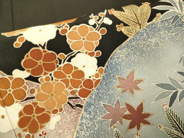 平和屋着物■豪華黒留袖　駒刺繍　草花文　金彩　正絹　逸品　DABA8780du