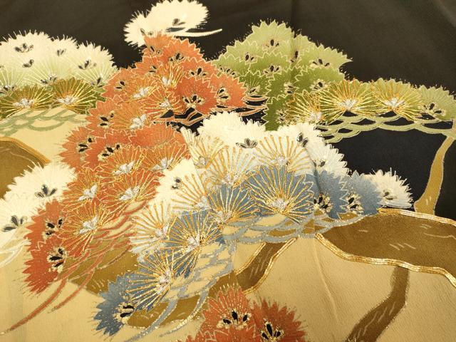 平和屋着物■豪華黒留袖　駒刺繍　枝松文　金彩　正絹　逸品　DABA8794du