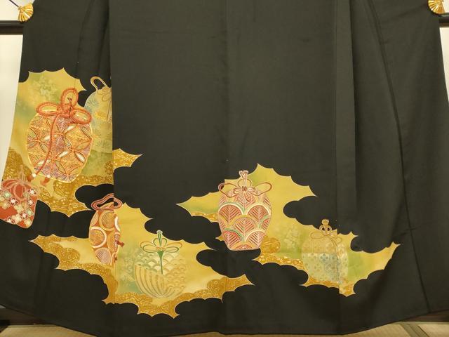 平和屋着物■豪華黒留袖　駒刺繍　仕覆吉祥文　金彩　正絹　逸品　DABA8796du