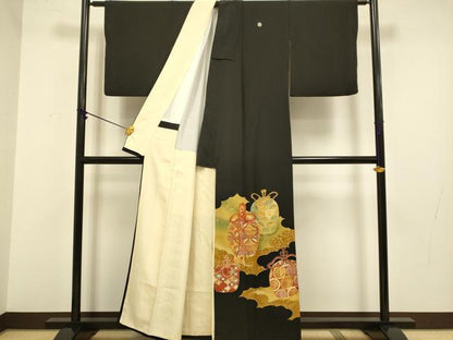 平和屋着物■豪華黒留袖　駒刺繍　仕覆吉祥文　金彩　正絹　逸品　DABA8796du